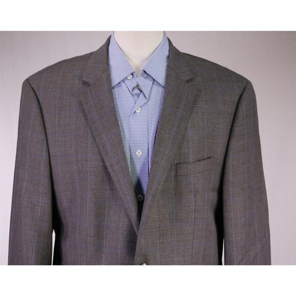 Hugo Boss James Current Gray w/ Sky Blue Windowpane Wool Sportcoat Blazer 44R - Picture 3 of 10